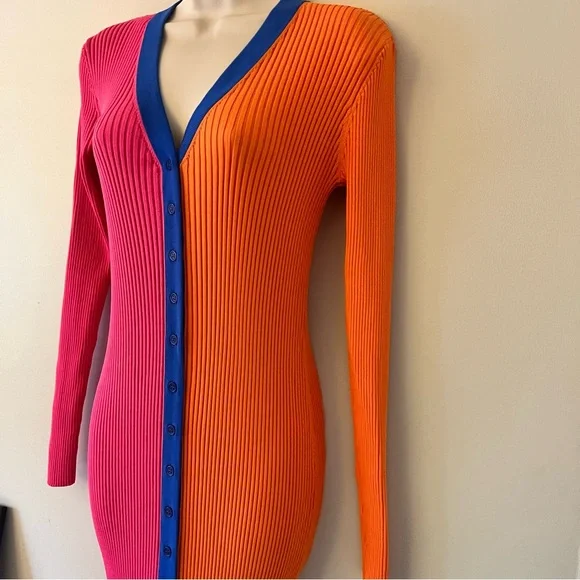 Staud x Birkenstock Pink and Orange Shoko Long Sleeve Midi Dress Medium - Picture 9 of 16